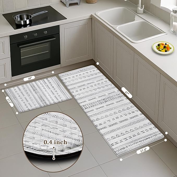 Arttown Boho Anti Fatigue Mats for Kitchen Floor, Moroccan Kitchen Mats Cushioned Anti Fatigue Rug, Waterproof Non-Slip Washable Kitchen Rugs - Gray