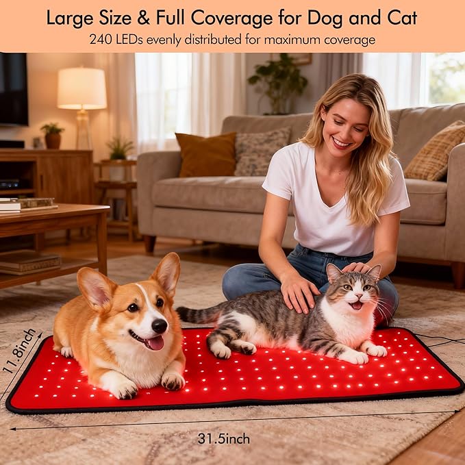 31.5 x11.8in Red Light Therapy for Dogs Mat with 240 LEDs, Dog Red Light Therapy Pad, 5-Stage Brightness,10Hz/40Hz Pulsed Modes for Joint & Muscle Comfort, Portable Pet Red Light Therapy for Home Use