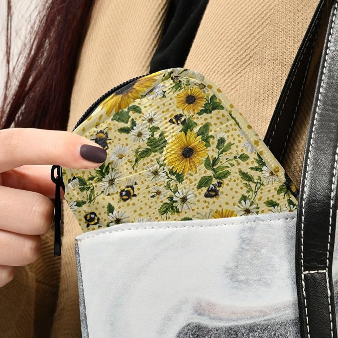 Yellow Dotted Bee and Daisy Travel Pill Organizer Case Box Container Weekly Portable Vitamin Medicine Holder Storage Bag with Zipper Removable