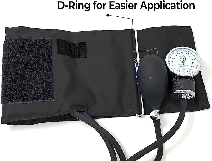 Elite Medical Instruments EMI Manual Blood Pressure Set with Regular Adult Cuff and D-Ring, Black