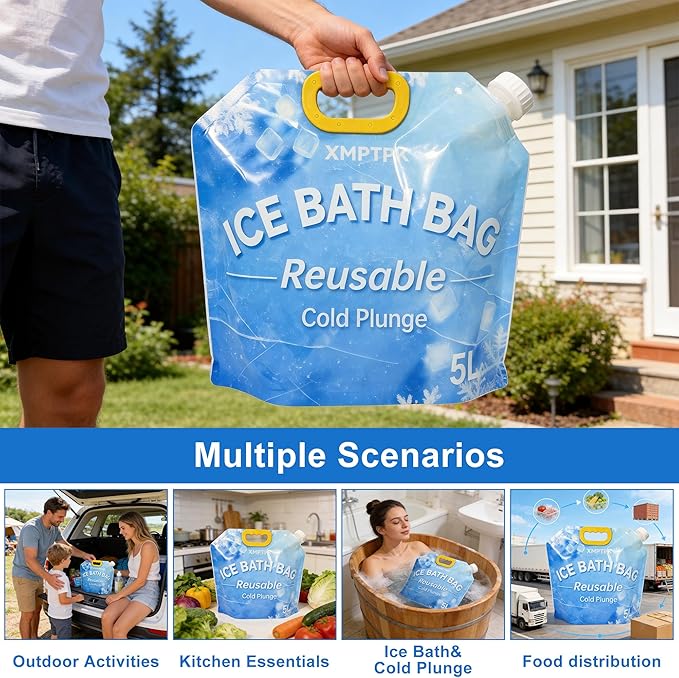 4 Pack Ice Bath Bags, Reusable Cold Plunge Tub Accessories, Portable Bathtub Freezer Water Bags with Handle for Home Outdoor Bathtub Bucket
