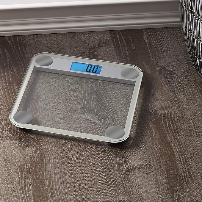 Eat Smart Digital Bathroom Scale, Highly Accurate Digital Bathroom Scale for Body Weight, 440 lb Capacity, Large Durable Glass Platform, Step On Technology, Silver