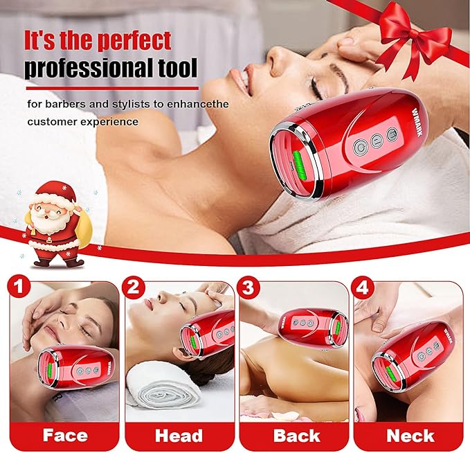 WMARK Barber Massager/Cordless HandheldMassager, Charge Neck/Legs/Hand/FaceMassager, 2 Massage Nodes 2600AMH,Red