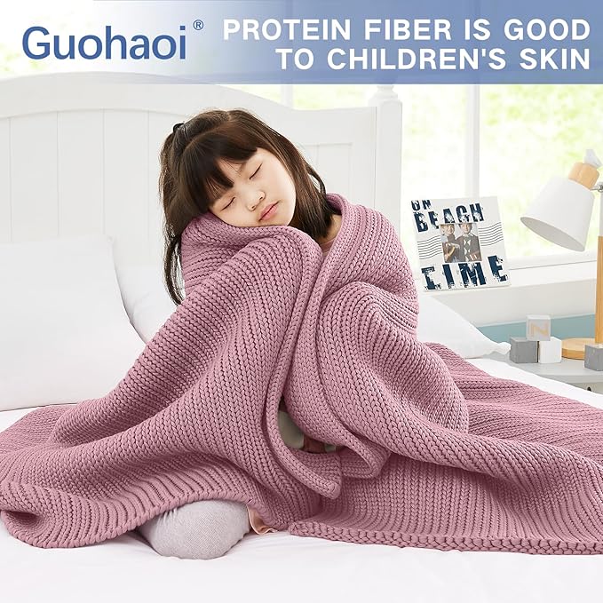 Guohaoi Knitted Weighted Blanket for Adults (Muted Pink 60"x80" 25lbs) No Beads Cooling Throw Blanket for Hot Sleepers, Home Decor Breathable Chunky Knit Heavy Blanket Use on Queen/King Size Bed