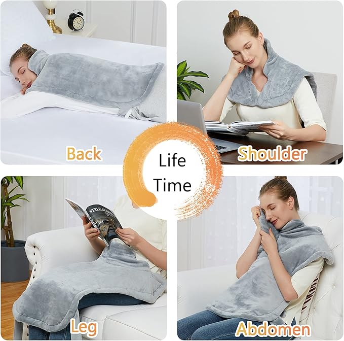 CAROMIO Heating Pad for Neck and Shoulders Back Pain Relief, Weighted Electric Heating Pads with Auto Shut Off, Full Body Large Back Heat Pad, Fast Heating and 4 Heat Settings (Grey, 33"x22")