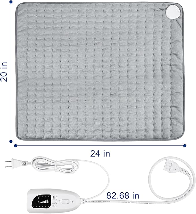 24"X20" Electric Heating pad with 6 Heat Settings, Auto Shut Off, Dry Electric Heating for Back Neck Knee Arms Legs Shoulder Heat Pads for Christmas Birthday Father's Day Mother's Day (Silver Gray)
