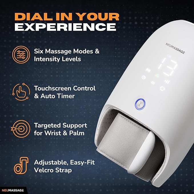 Hand Massager with Heat, Cooling and Compression | Full-Hand and Wrist Coverage with Touchscreen & Palm Roller | Daily Massage at Home, Office, or Travel
