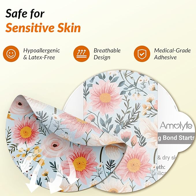 Libre 3 & Plus Sensor Covers Waterproof, Amolyfe 10 Pack Freestyle Libre 3 Sensor Covers, Bump-Proof with Hard Cap for Free Style Glucose Sensor, Easy-Peel Tab 14-Day Protection (Daisy)