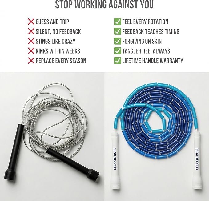 Elevate Rope Professional Beaded Jump Rope - 3m Adjustable, Quality Beads & Poly Cord - For Freestyle, Cardio & Tricks - All Levels & Indoor/Outdoor Use
