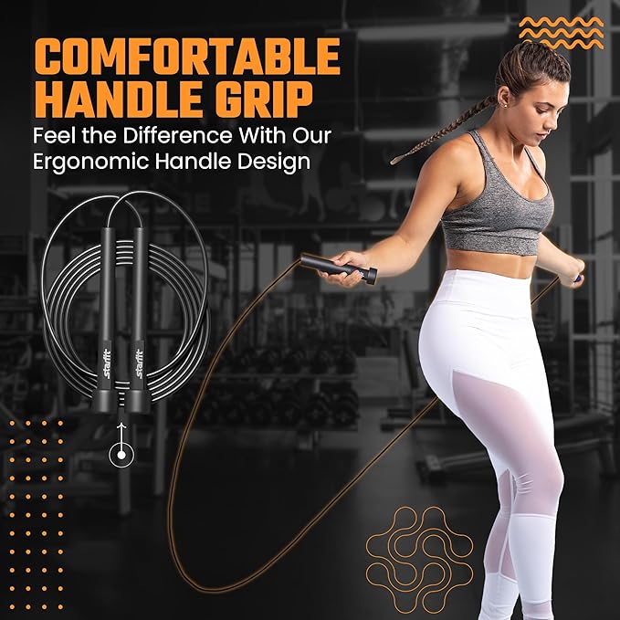 STARFIT Lightweight Jump Rope for Fitness and Exercise, Adjustable Jump Ropes with Plastic Handles, Cardio and Endurance Training, Jumping Rope for Workout
