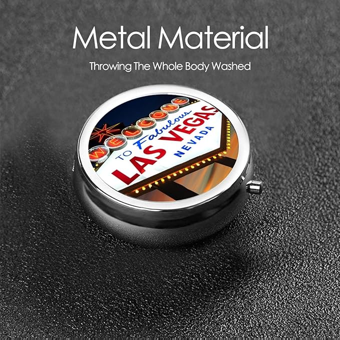 Pill Box,Welcome to The Las Vegas Sign Round 3 Compartment Pill Box Pocket Purse Decorative Box Portable Mini Travel Medicine Case Tablet Vitamin Holder Organizer Pill Case