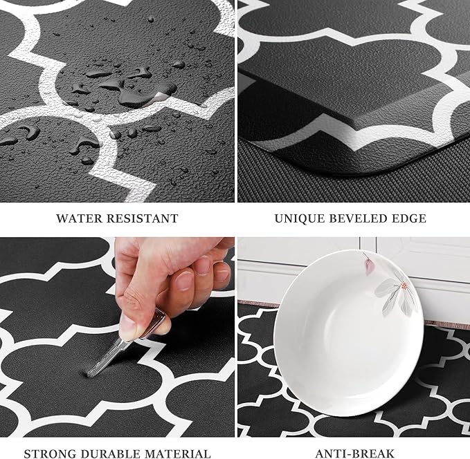 WISELIFE [Kitchen] [Mat] Cushioned Anti-Fatigue Rug, 17.3"x 39", Non Slip Waterproof, Heavy Duty PVC Ergonomic Comfort For Floor Home, Office, Sink, Laundry,Black