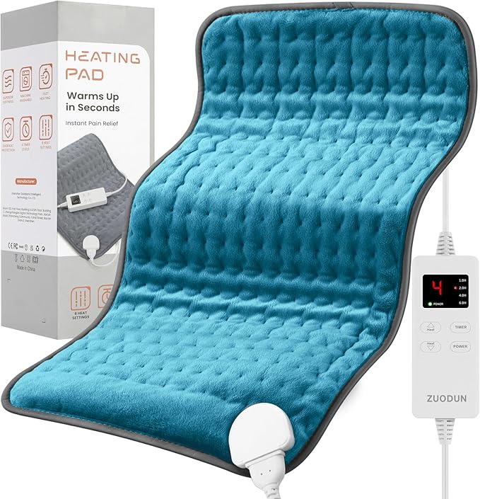 Electric Heating Pad for Back and Shoulder Pain Relief, Soft Heat Blanket with 6 Heat Levels & 4 Timers, Moist/Dry Heat, Auto Shut-Off, Washable Heat Pad, Ideal Gifts for Men & Dad