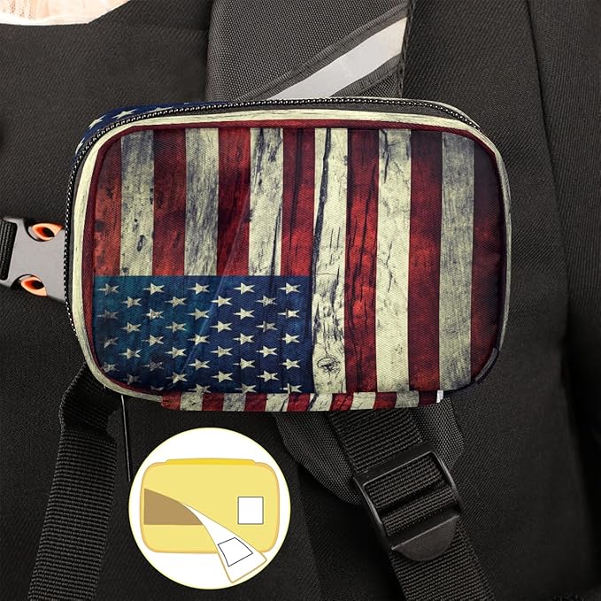 Vintage American Flag Travel Pill Organizer Box Weekly Portable Pill Case Daily Pills 7 Day Small Birth Control Pills Container Removable Compartments for Medicine Vitamins Fish Oil