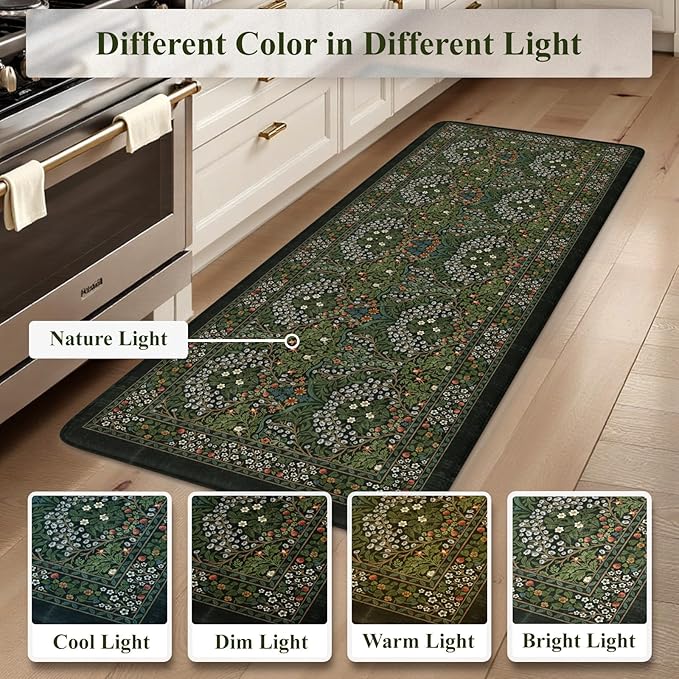 Collive Kitchen Mats Cushioned Anti Fatigue, Waterproof Kitchen Floor Mat Non Slip Desk Rugs Comfort Standing Rug for Sink, Office, Laundry, Home Decor, Dark Green