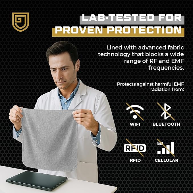 Faraday Blanket for Lap - New for 2026 - Electromagnetic Sheilding While Using Your Laptop, Cell Phone or Other Electronics, 3rd Party Tested (18"x18"), Gray
