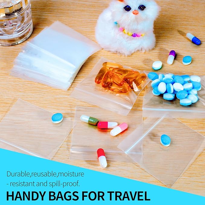 250 Packs Pill Pouch Bags 6 mil 3x2.75'', Bpa Free Travel Medicine Organizer, Pill Organizer Multi-Purpose Clear Small Portable, Pill Case for Purse, Pill Pockets for Meds, Storage, Packaging & Travel