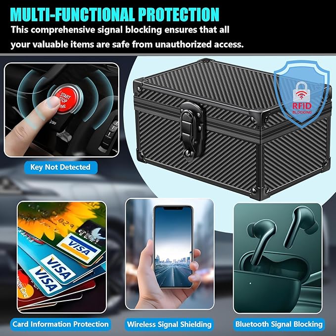 Faraday Signal Blocking Box for Car Key Fob, Keyless Entry Car Key Fob Protector Shielding Cage (Carbon Fiber Black)