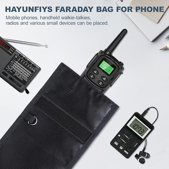 Faraday Bags for Phones (5G/Bluetooth/WiFi/GPS) Signal Shielding, Waterproof and Scratch Resistant, Detachable Wristband, RFID Shielding and Anti Tracking Bag Black