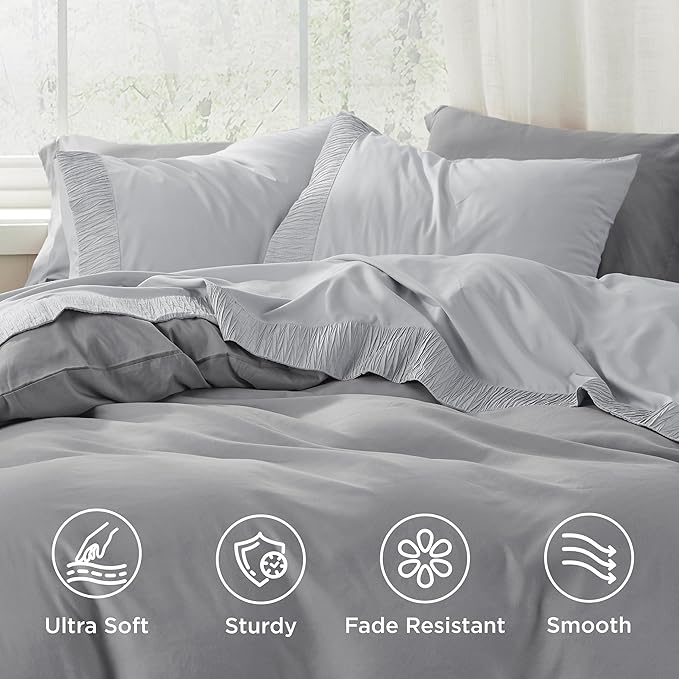 Bedsure Twin XL Sheet Sets Dorm Bedding - 3 Pieces Soft Extra Long Twin Sheets, Hotel Luxury, Easy Care Microfiber for Women, Men, Light Grey