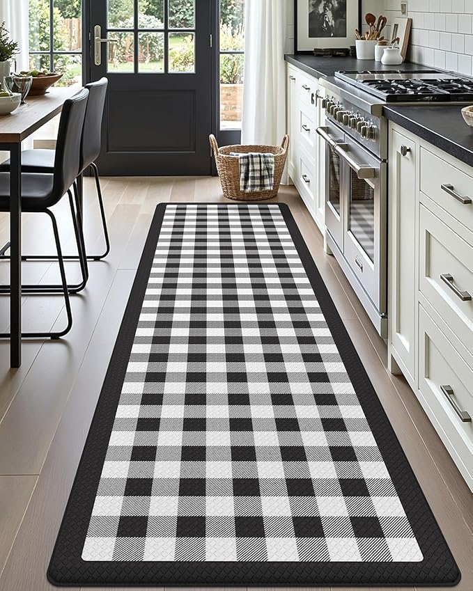 DEXI Kitchen Mats Cushioned Anti Fatigue, 23x86 Floor Padded Runner Rug Non Slip, Waterproof Standing Comfort Memory Foam for Front Sink Laundry, Black