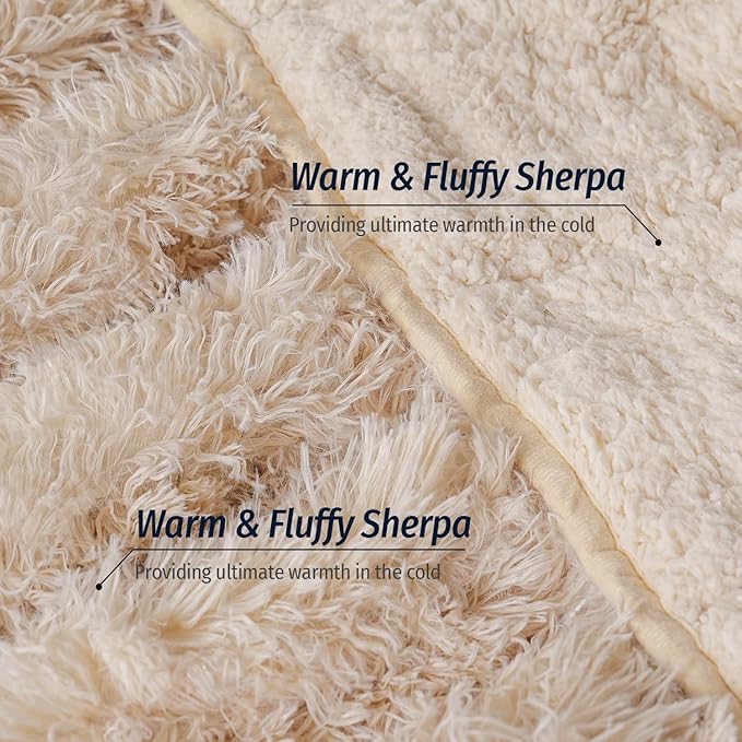 Wemore Shaggy Long Fur Faux Fur Weighted Blanket, Cozy and Plush Sherpa Long Hair Blanket for Adult 15lbs, Fluffy Fuzzy Sherpa Reverse Heavy Blanket for Bed, Couch, Khaki, 60 x 80 Inches