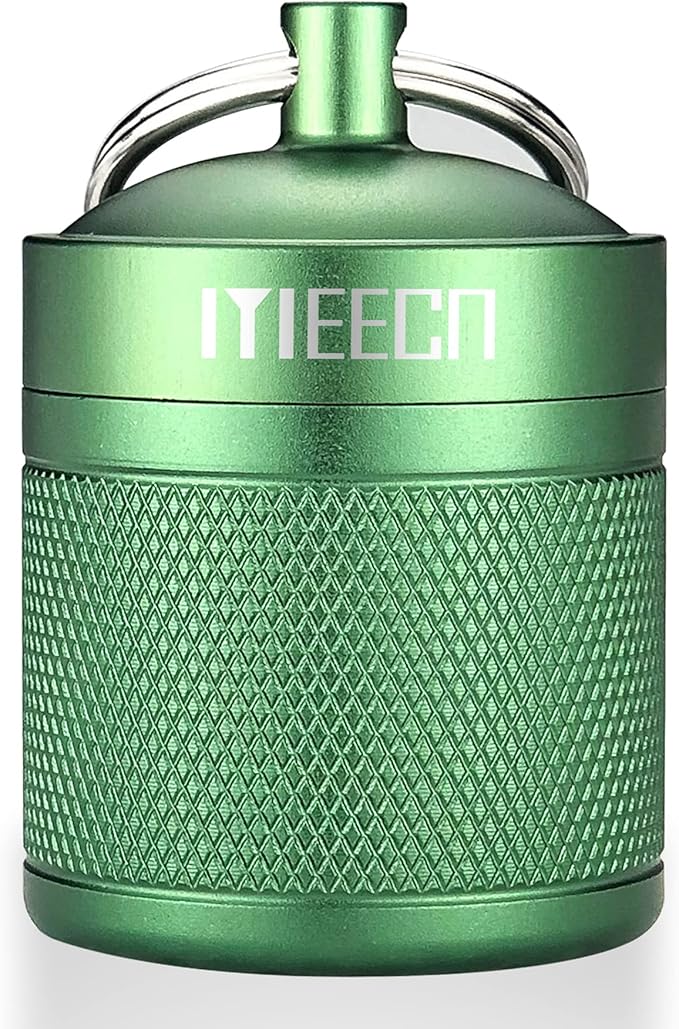 Keychain Pill Holder, Box, Aluminum, Waterproof Container, Pill Organizer for Outdoor Travel Camping，Size: 1.6 x 1.6 x 2 in (Green)
