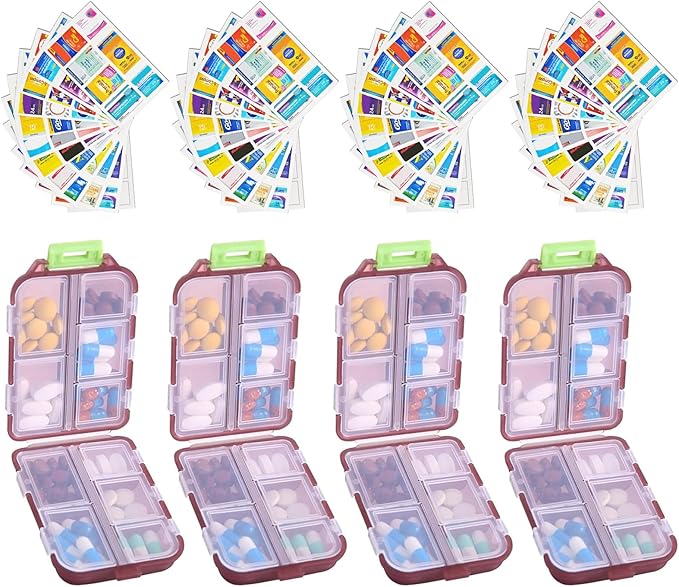 INVODA 7-Day Pill Organizer with Medicine Labels Travel Pill Case Compact, Portable Medication Organizer for Daily Use (3.7 x 2.4 x 1.18 Inches)