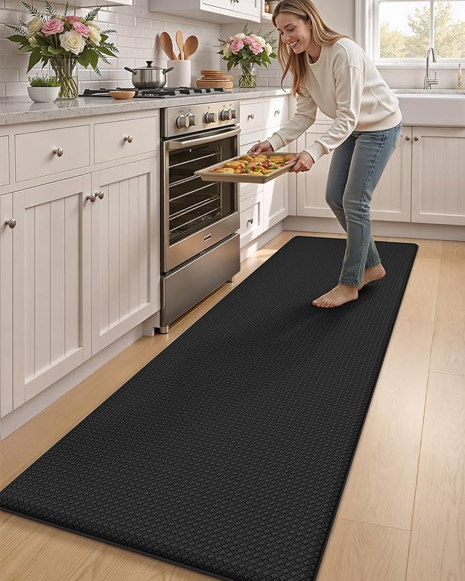 Color&Geometry Anti Fatigue Cushion Kitchen Mat for Floor -24"x94",Wide,Easy Clean, Water & Oil Proof, Anti Slip, Foam Rubber Runner Rug for Front Sink Comfort Standing,Black