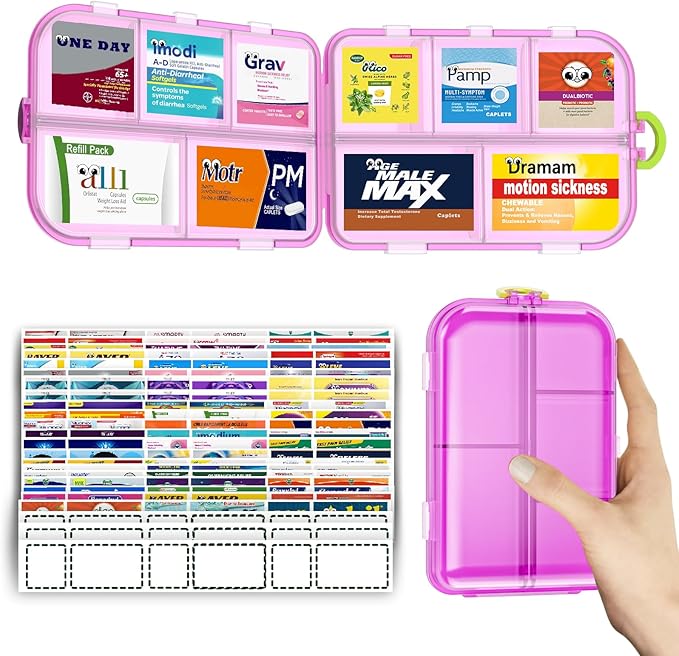 Pill Organizer Medicine Organizer Travel Essentials - Travel Pill Case with Labels, Large Daily Medicine Dispenser