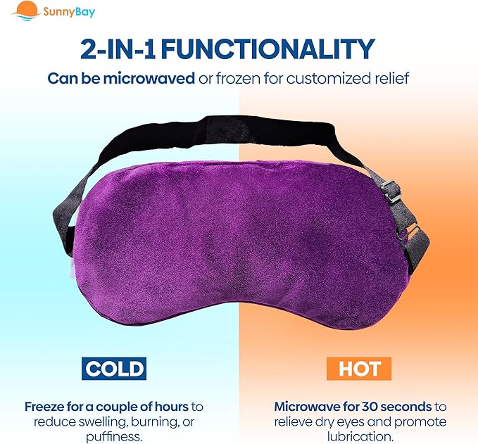 SunnyBay Microwavable Heated Eye Mask for Dry Eyes, Moist Cold and Warm Compress with Elastic Strap and Unscented Hydra Bead Filling, Washable Soft Plush Material, 8 x 4.3 Inches, Pack of 2