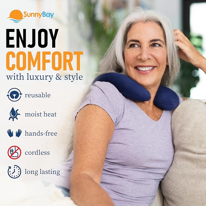 SunnyBay Microwave Heating Pad, Microwavable Heated Neck Pillow for Moist Hot Therapy, Heated Neck and Shoulder Wrap with Flax Seeds Filling and Washable Cover, 12"X12"X2", 2.5 lbs, Navy Blue