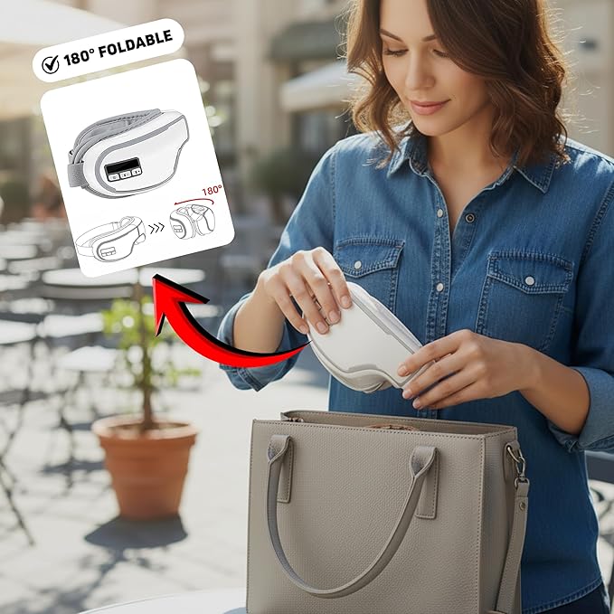 Kuyra Foldable Heated Eye Massager: Heat, Compression, Music & Adjustable Mask – Portable Eye Strain Relief, Dry Eyes Comfort, Relaxation Sleep Support, Holiday Birthday Gift Women & Men (White)