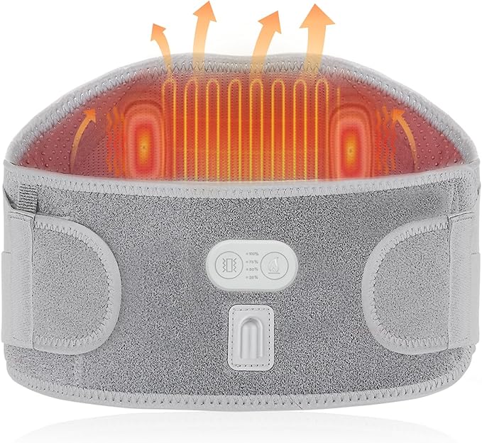 CUEHEAT Heated Waist Belt - Cordless Heating Pad for Lower Back Pain Relief,FSA Eligible HSA, Electrical Heating and Massage, Rechargeable Battery Powered (Gray, Waistline 29-57 inch)