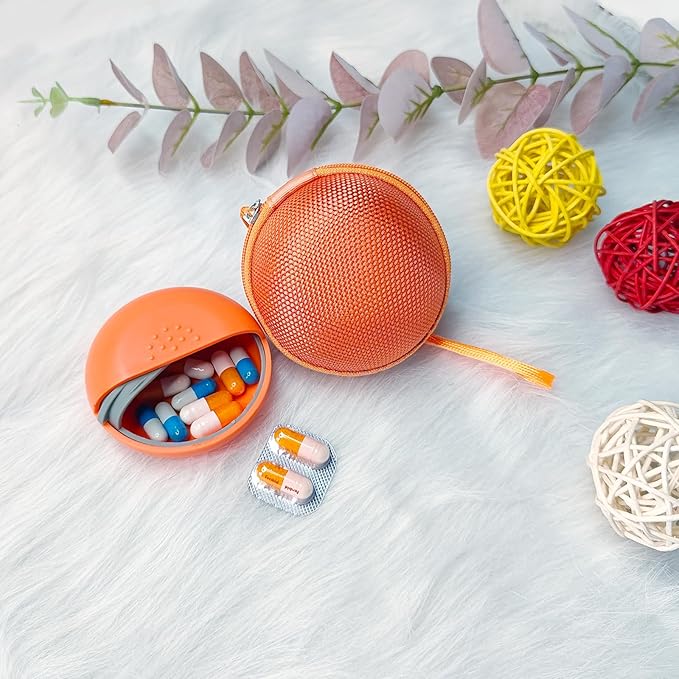 INVODA Travel Pill Organizer Cute Round Pill Box for Purse Compact Medicine Container for Pills, Fish Oil, Vitamins & Supplements