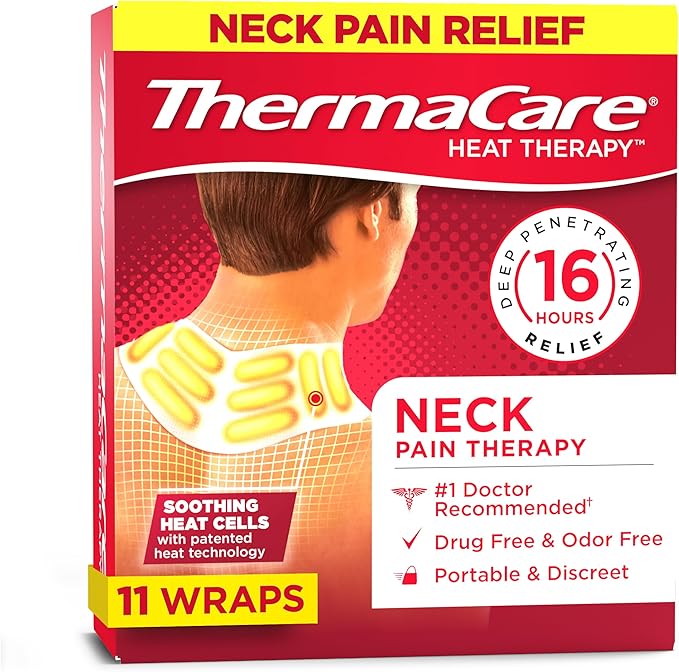 ThermaCare Heat Wraps for Neck & Shoulder Pain Relief - Portable Adhesive Heating Pads with 16-Hour Therapeutic Heat - Drug-Free Muscle & Joint Soothing Patches (11-Count)