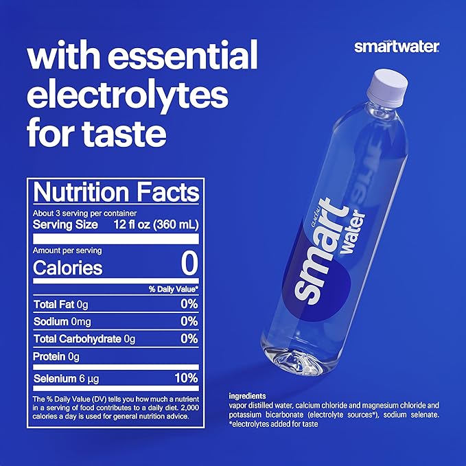 Smartwater Packaged Drinking Water, 33.8 Fl Oz (pack of 6)