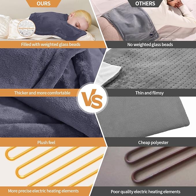 Heating Pad for Neck and Shoulders and Back Pain Relief, Weighted Heat Pad with Dry&Moist Heat, Neck Heating Pads 4 Heat Settings, Auto-Off, Christmas Gifts for Women Men Mom Dad, 19'' x 22'', Grey