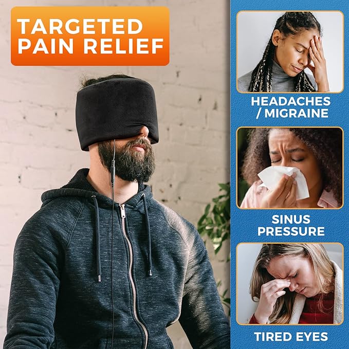 sticro Form Fitting Heated Headache Cap, 3 Temp Settings Steam Migraine Hat Heated Eye Mask for Dry Eyes, Sinus Pressure Relief, Tension Headache (Large)