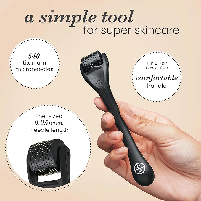 Derma Roller Microneedling Roller for Face, Beard, Hair - Includes Free Storage Case, for Men and Women