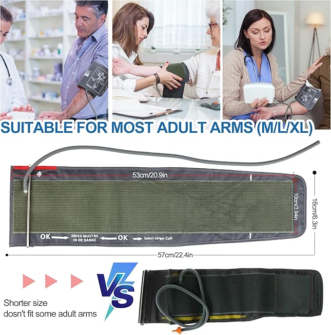 XL Blood Pressure Replacement Cuff Arm - 9"-21" Wide-Range Extra Large BP Cuff Fits from Medium to XLarge Big Arms, 6 Sizes of Connectors Compatible with Omron and Other Brands (Cuff Included Only)