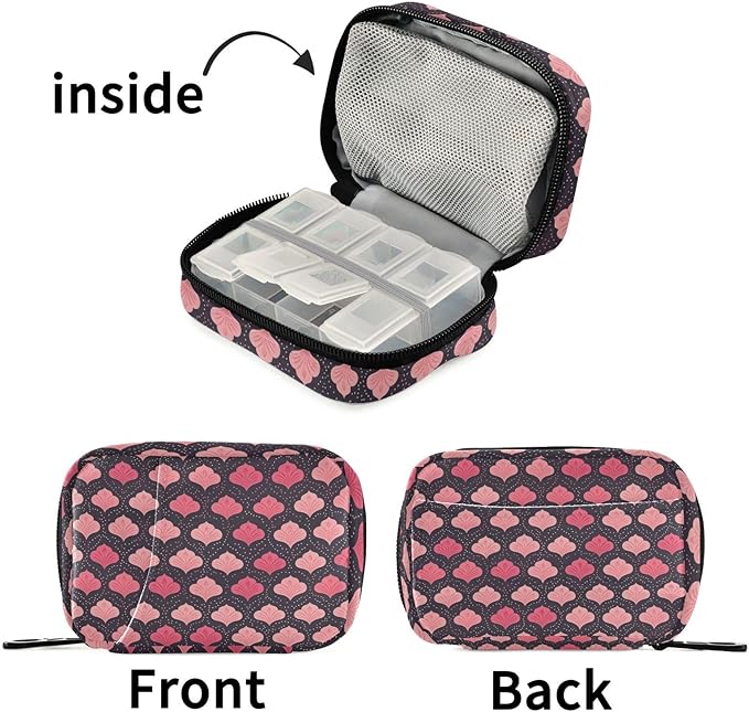 Guilloche Black Peach aid Bag with Detachable Compartments Portable Portable Pill Organizer Pill Organizer