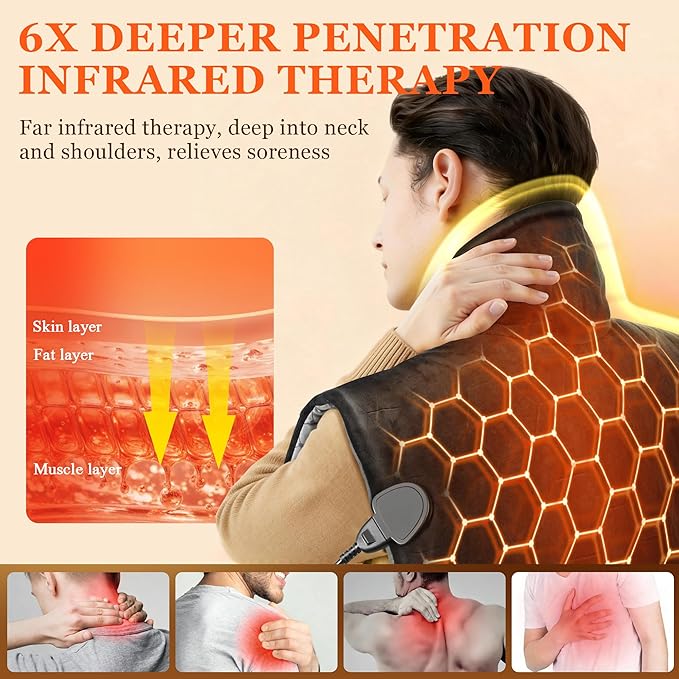 UTK 30s Fast Heating Pad, 6X Deeper Far Infrared Heating pad for Neck and Shoulders Pain Relief, 8 Heat Settings Max 159℉, 4H Auto-Off, Extra Large 24"x20" with Adjustable Strap, Gifts for Women Men