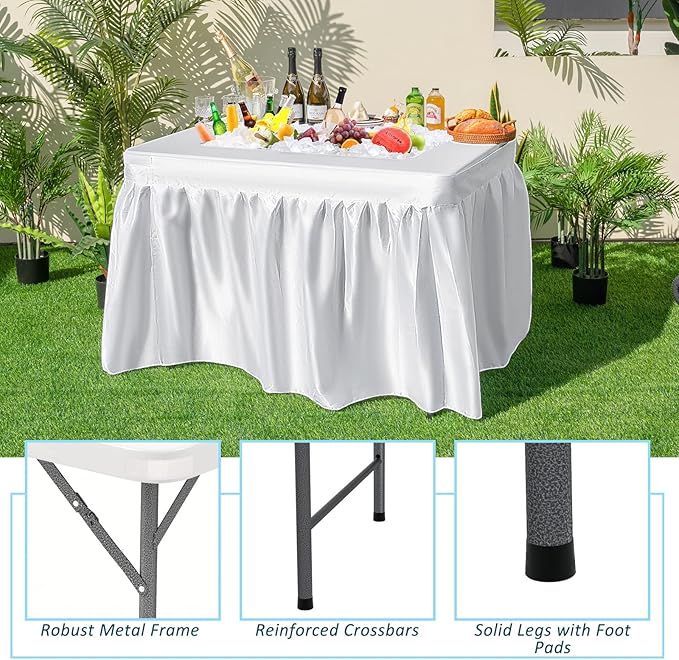 Giantex 4 FT Folding Ice Cooler Table for Parties with Drain, No Assembly Ice Bin Table with Removable Matching Skit, Portable Fill and Chill Table for Cooling Food Beverage, Picnic, BBQ, Tailgating