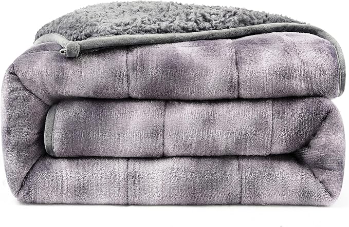 Ultra-Soft Weighted Blanket 15 lbs for Adults, Plush Sherpa Fleece Reversible Weighted Throw Comfort for Relaxation & Cozy Evenings, Hug-Like Security, Evenly Distributed, W60 x L80, Tie-Grey