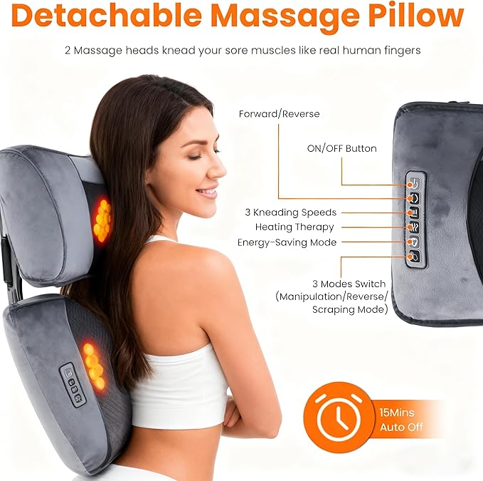 Heat Vibration Massage Mat Full Body Electric Massage Cushion Back Massage Pad with 10 Vibration Motors Timer Neck Massage Pillow Massage Mat for Chair Sofa