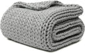 YnM 100% Cotton Weighted Blanket, Handmade Chunky Knitted Throw, No fillers Design, Soft and Breathable, Machine Washable Bed Blanket for Sleep or Home Decor (Lighte Grey, 60x80 Inch, 25lbs)