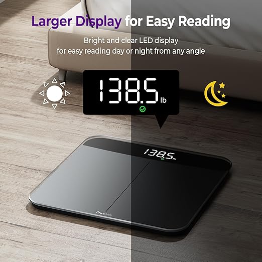 Ovutek Bathroom Scales Digital Weight, Topnotch Quality 450lb Weight Scale, Most Accurate to 0.05lb, Automatic Weighing Scale for Body Weight, Baby, Pet, Larger LED, Sturdy and Durable Base Machine