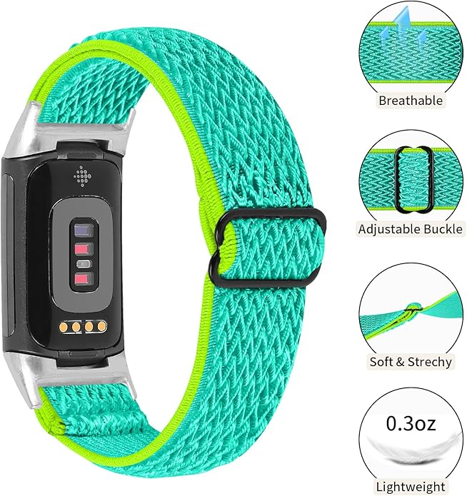 Lijinlan Nylon Band Compatible with Fitbit Charge 5 Advanced Fitness & Health Tracker, Elastic Woven Strap Stretchable Wristband Watch Bands Replacement for Charge 5 for Women Men
