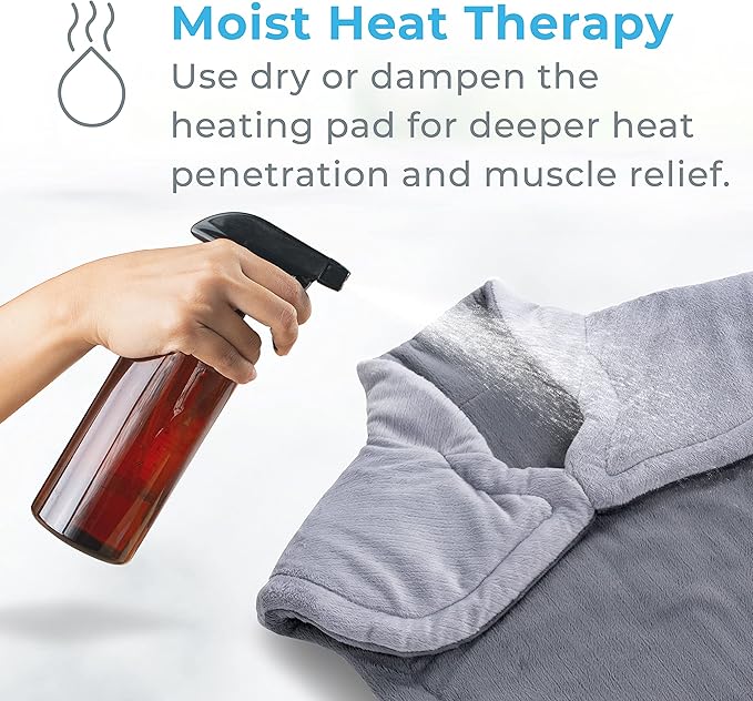 Pure Enrichment PureRelief XL Extra-Long Back & Neck Heating Pad, Safe Heat Therapy for Sore Muscles, Pain, & Cramps in Neck, Back, & Shoulders, 4 Heat Settings w/Auto Shut-Off, Soft Fabric (Gray)